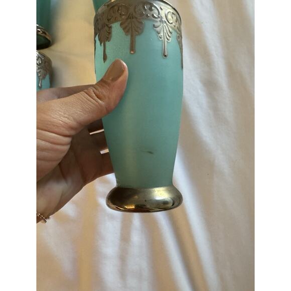 Lot of 7 Blue Glasses Cups Silver Medieval Middle Eastern Home Decor - Picture 5 of 8